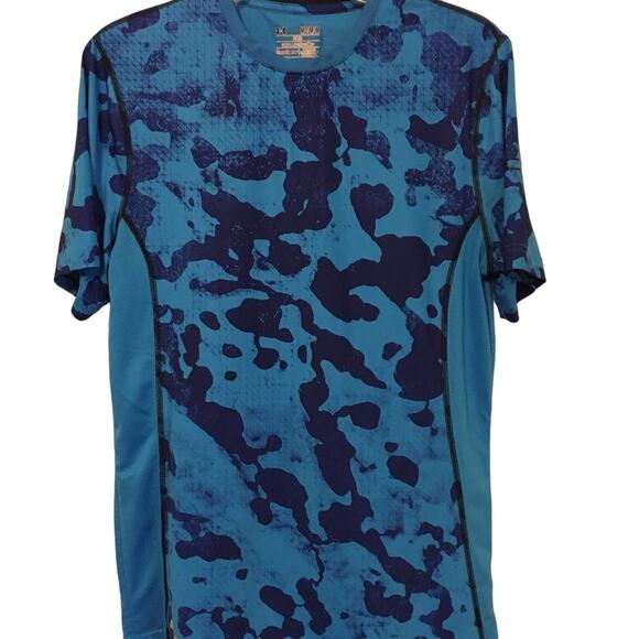 Under Armour, Fitted, Size M, Heat Gear Blue &. Black Short Sleeve Workout Top - Picture 1 of 4